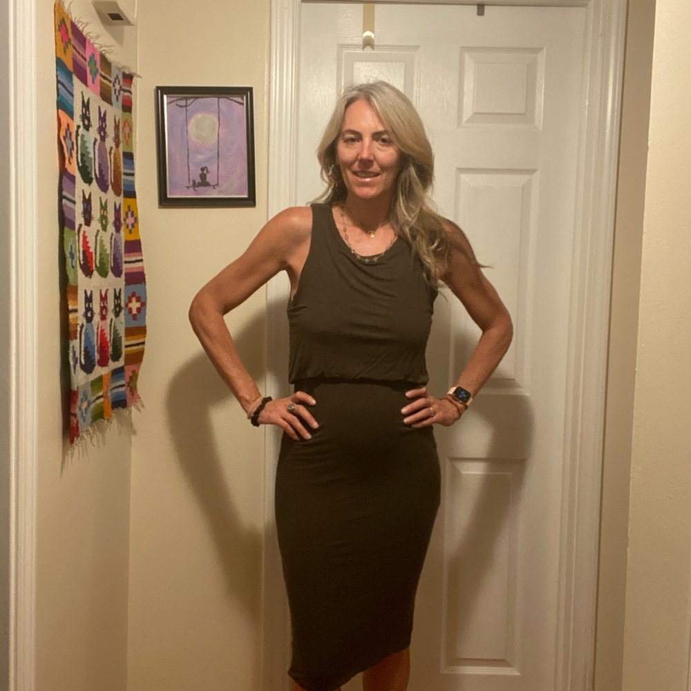 Womens Sleeveless Midi Length olive green Dress- Leith Size S